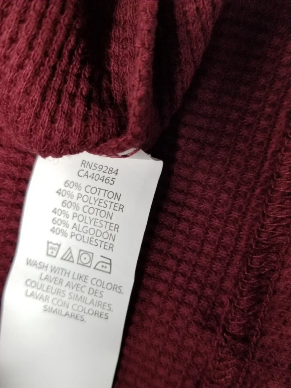 Childrens Place Thermal Henley Shirt Medium 7 8 Red Waffle Knit Long Sleeve
